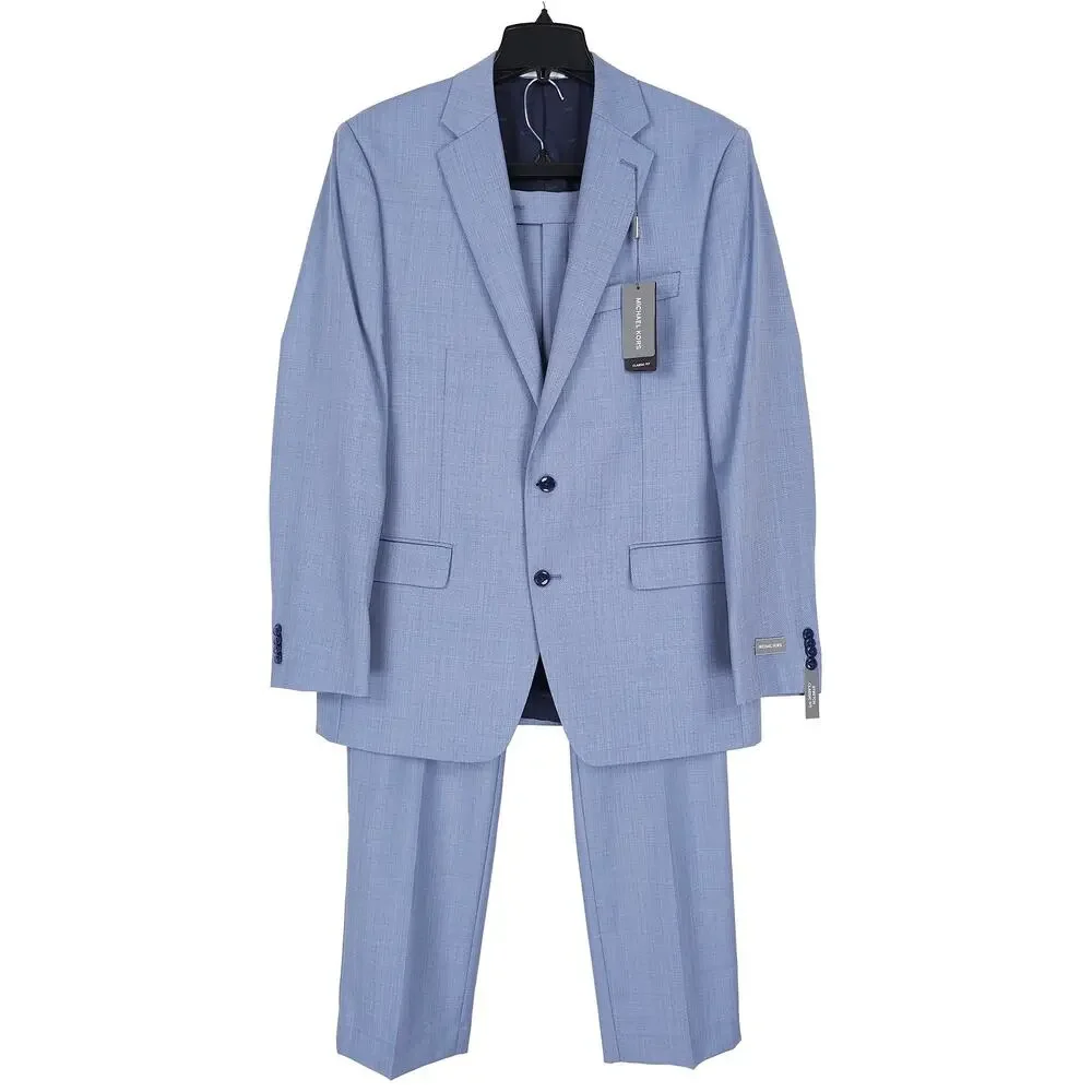 Michael Kors Mens Classic Fit 2 Piece Suit 42L 34x32 Light Blue Stretch Wool NWT
